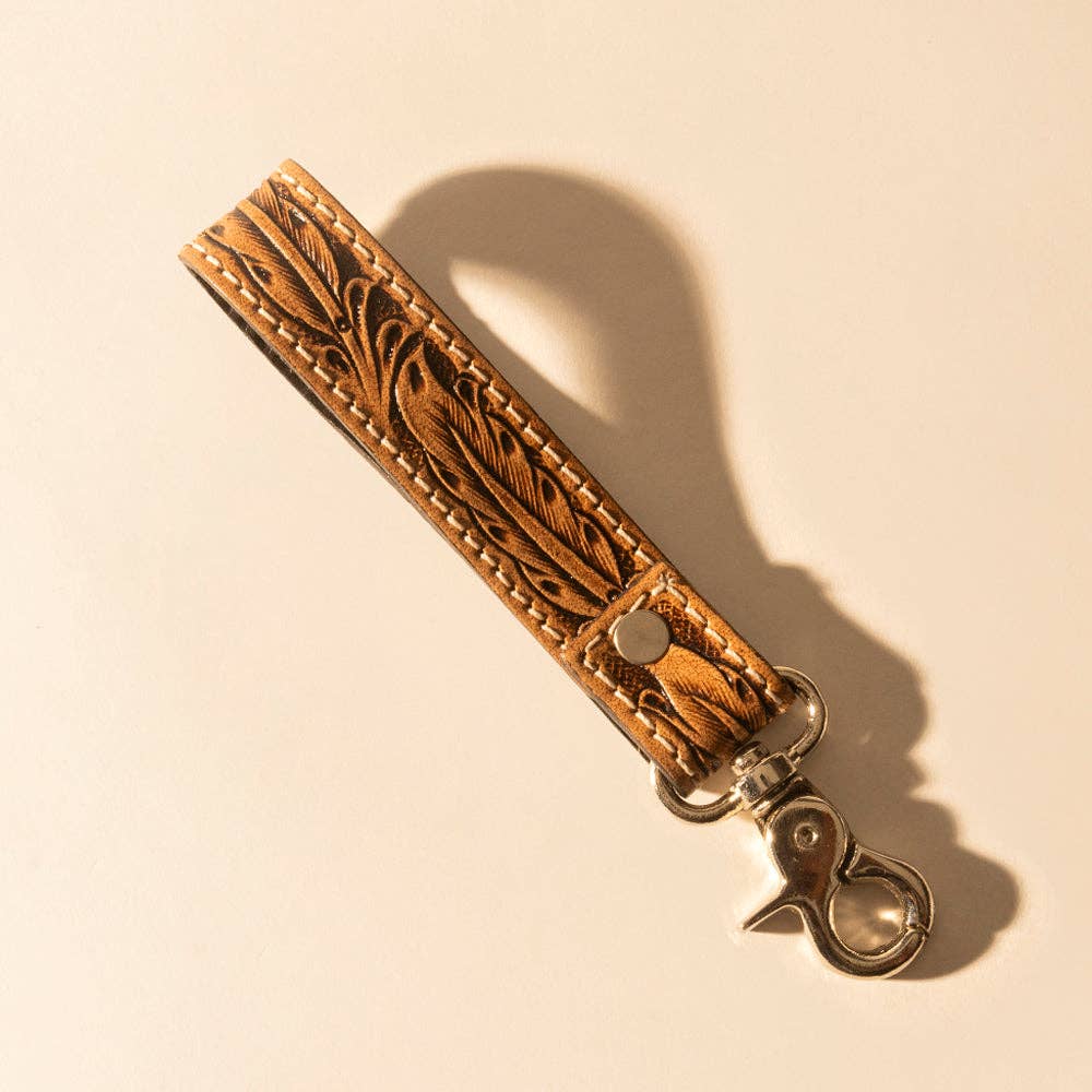Hide Inlay Western Key Fob in tan with hairon detail