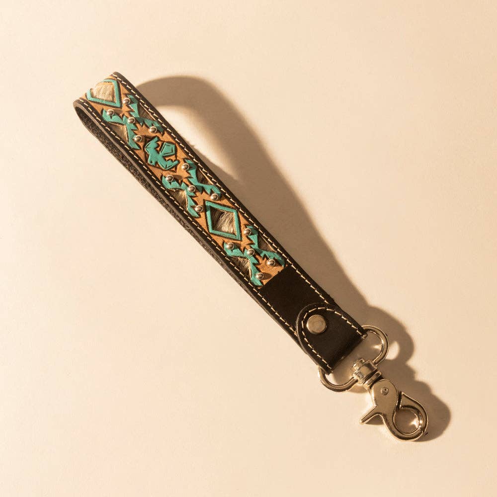 Wildhue Western Key Fob in black with turquoise hand painted detail