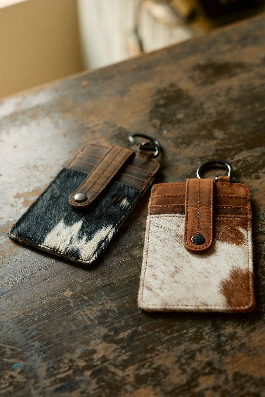 Roper Card Holder for Women in black with hair-on detail