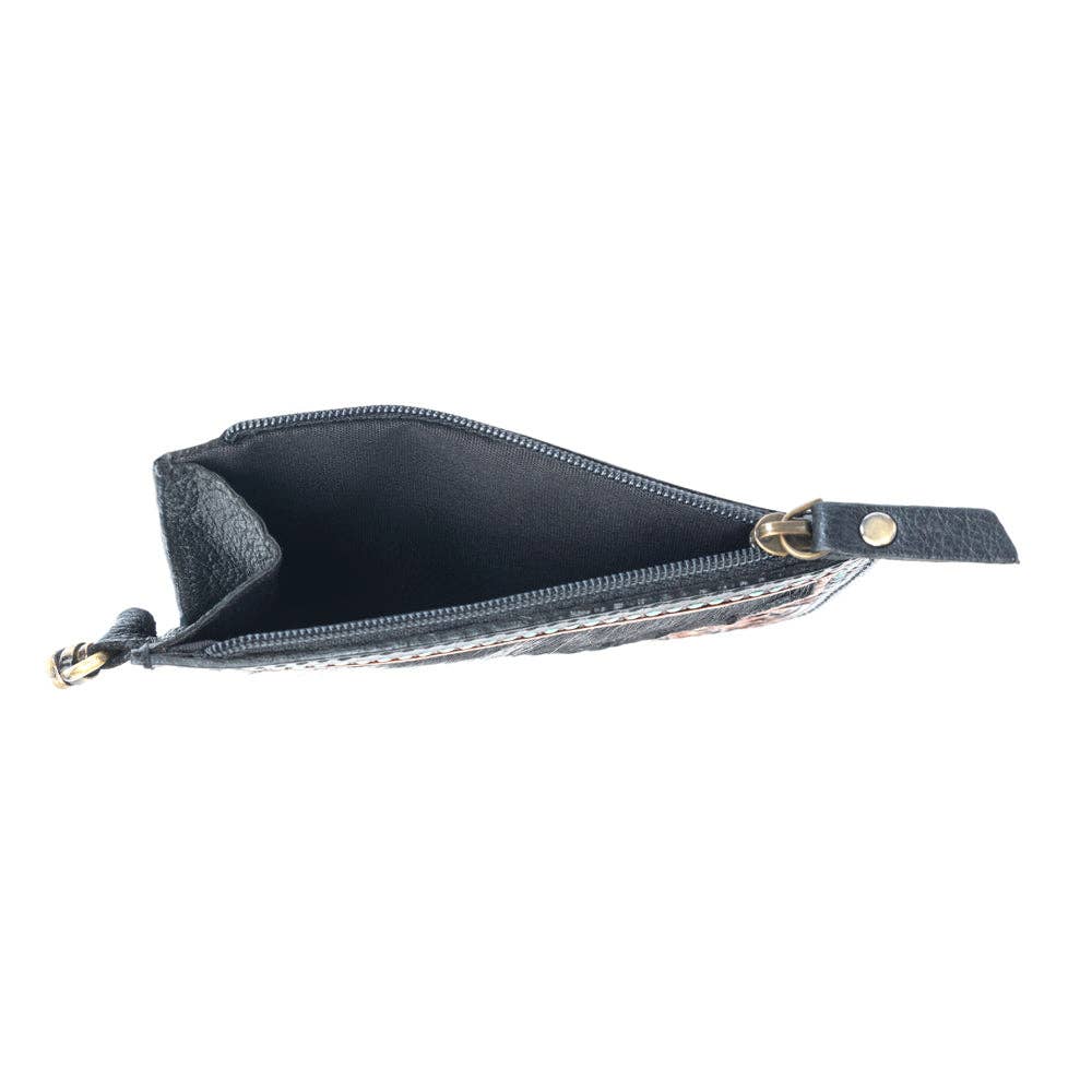 Apache Twilight Handtooled Hairon Leather Card Holder in Midnight Hide