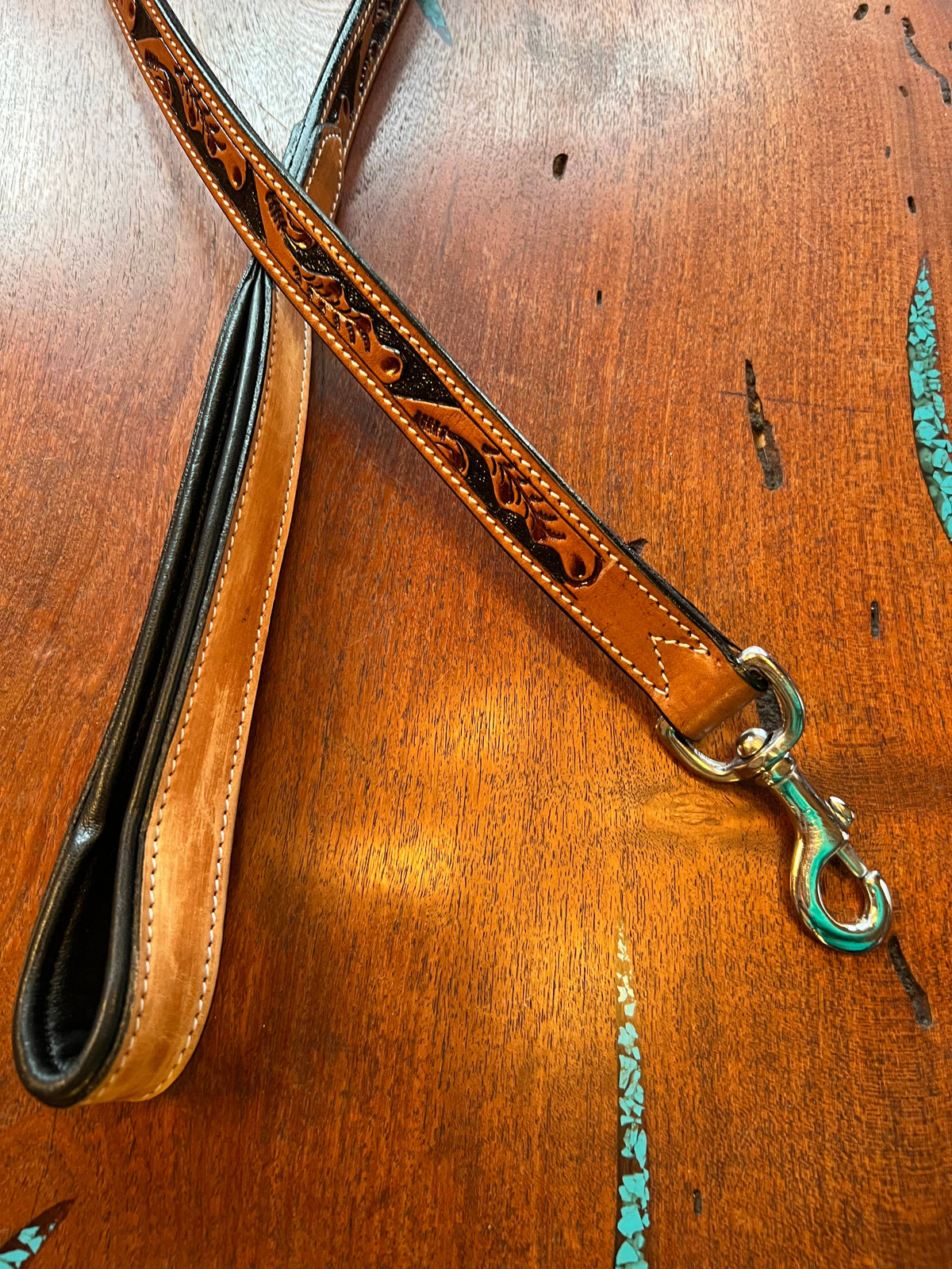 Western Tooled Leather Fancy Dog Leash