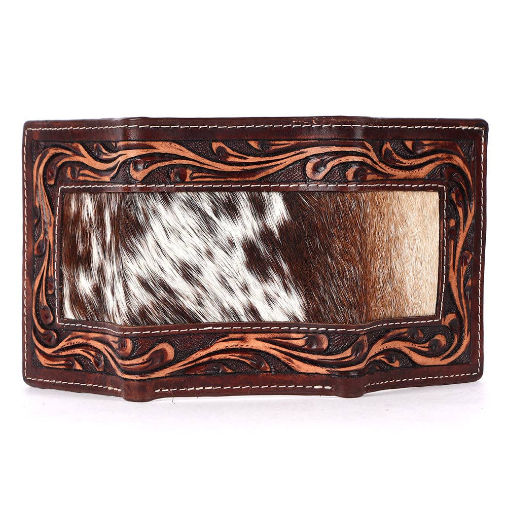 Genuine Leather Hand Carved Trifold Wallet For Men & Women