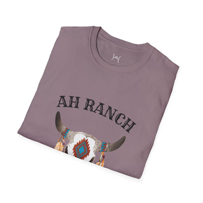 AH Ranch Unisex Softstyle T-Shirt - Vintage Boho Cow Skull Design