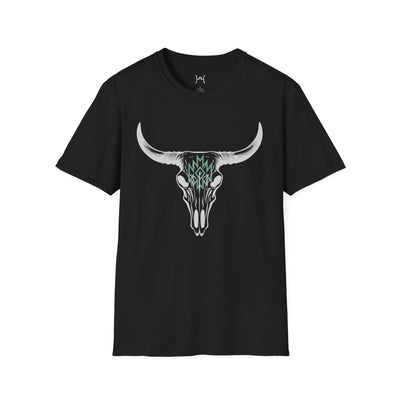 Unisex Softstyle T-Shirt with Bull Skull Design - Perfect for Nature Lovers and Festivals