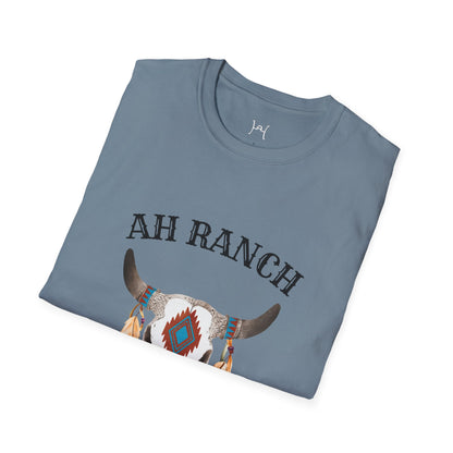 AH Ranch Unisex Softstyle T-Shirt - Vintage Boho Cow Skull Design