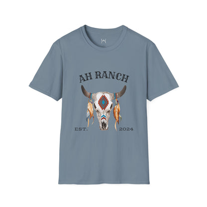 AH Ranch Unisex Softstyle T-Shirt - Vintage Boho Cow Skull Design