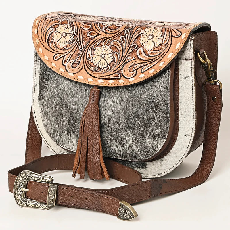 ADBGA424 American Darling Hand Tooled Hair-On Cowhide Leather Cross body Bag