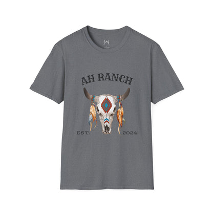 AH Ranch Unisex Softstyle T-Shirt - Vintage Boho Cow Skull Design