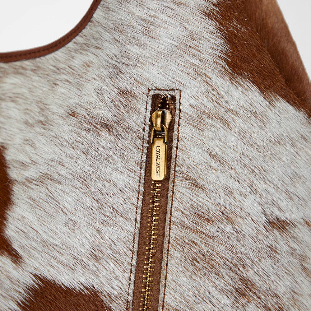 Loyal West Large Purse - In Brown & White Cowhide & Calfskin