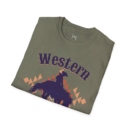 Western Rodeo Unisex Softstyle T-Shirt – Casual Cowboy Vibe, Perfect for Rodeo Events and Friends Gatherings