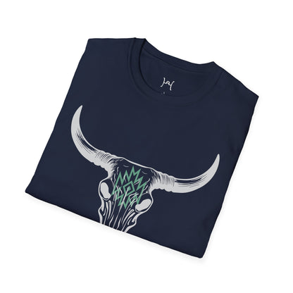 Unisex Softstyle T-Shirt with Bull Skull Design - Perfect for Nature Lovers and Festivals