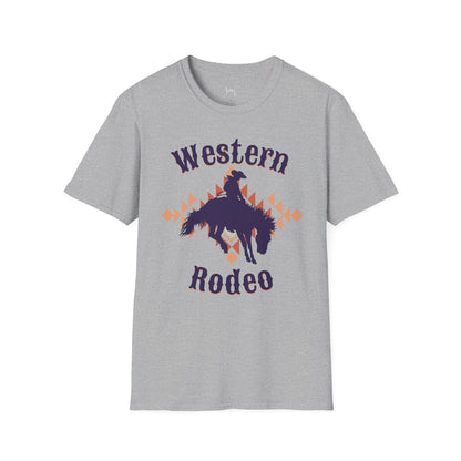 Western Rodeo Unisex Softstyle T-Shirt – Casual Cowboy Vibe, Perfect for Rodeo Events and Friends Gatherings