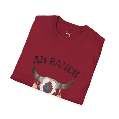 AH Ranch Unisex Softstyle T-Shirt - Vintage Boho Cow Skull Design