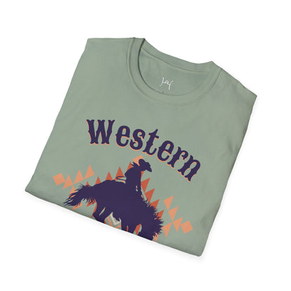 Western Rodeo Unisex Softstyle T-Shirt – Casual Cowboy Vibe, Perfect for Rodeo Events and Friends Gatherings
