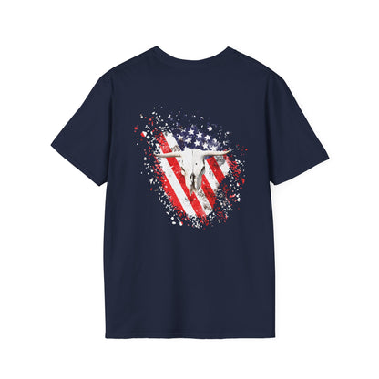 Unisex Softstyle T-Shirt with American Flag and Skull Design - Perfect for Summer Celebrations