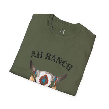 AH Ranch Unisex Softstyle T-Shirt - Vintage Boho Cow Skull Design