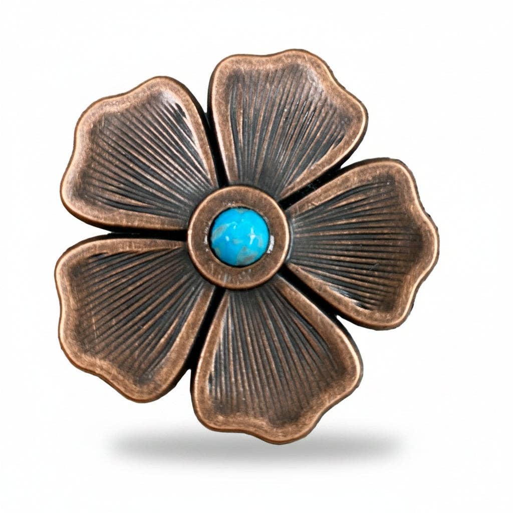 Copper Flower Turquoise Western Concho W111