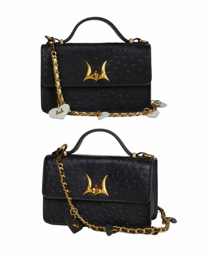 Loyal West Heart Charm Chain In Black Calf Leather (2 In 1 Crossbody Chain)