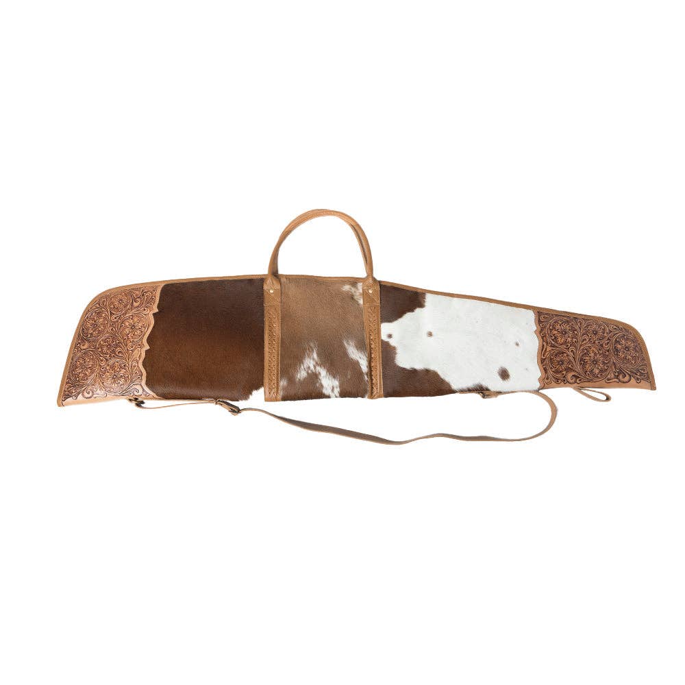 Redstone Divide Handtooled Hairon Leather Gun Case in Mocha Brown