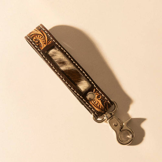 Hide Inlay Western Key Fob in dark brown with hairon detail