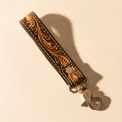 Hide Inlay Western Key Fob in dark brown with hairon detail