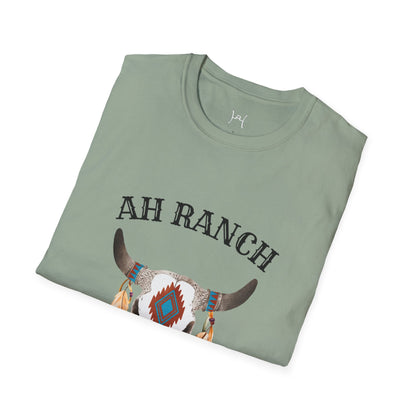 AH Ranch Unisex Softstyle T-Shirt - Vintage Boho Cow Skull Design
