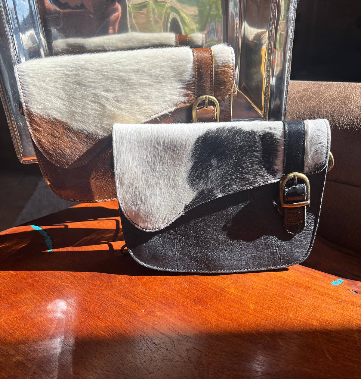 English Saddle Equestrian Hair On Cowhide Crossbody Purse