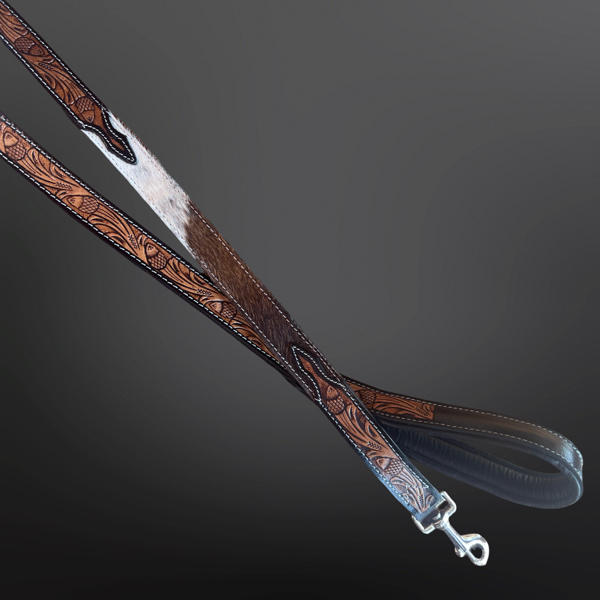 Western Tooled Leather Cowhide Dog Leash