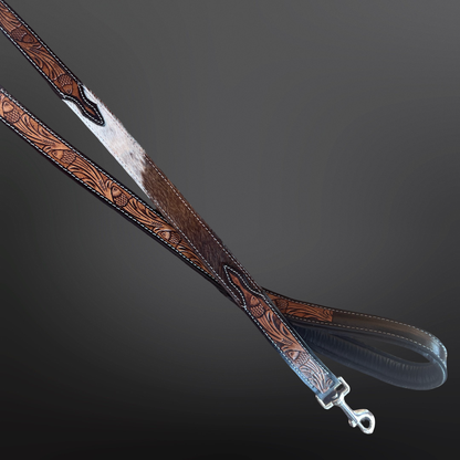 Western Tooled Leather Cowhide Dog Leash