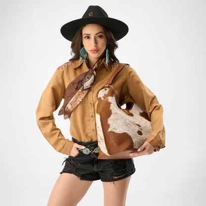 Loyal West Large Purse - In Brown & White Cowhide & Calfskin
