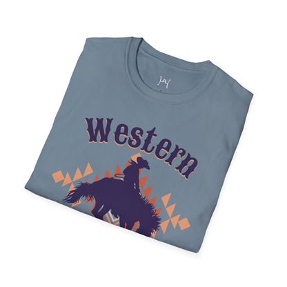 Western Rodeo Unisex Softstyle T-Shirt – Casual Cowboy Vibe, Perfect for Rodeo Events and Friends Gatherings