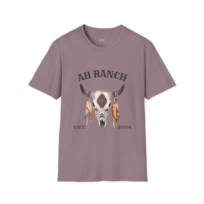 AH Ranch Unisex Softstyle T-Shirt - Vintage Boho Cow Skull Design