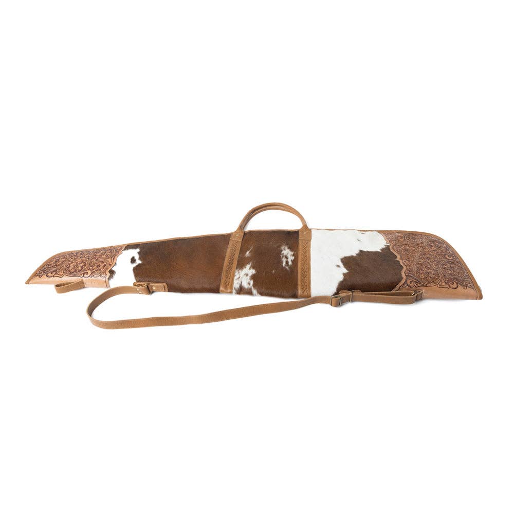 Redstone Divide Handtooled Hairon Leather Gun Case in Mocha Brown
