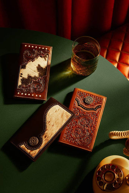 Blackhoof Handtooled Hairon Wallet in Midnight Smoke