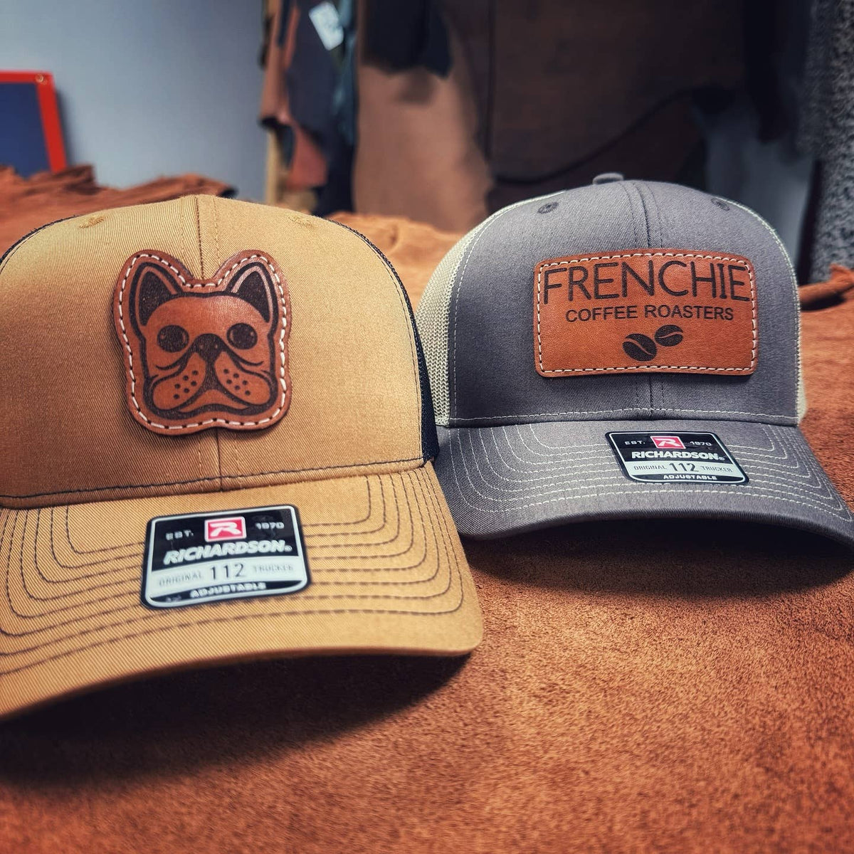 Custom Logo Leather Patch Hat - Patches are sewn, not glued!