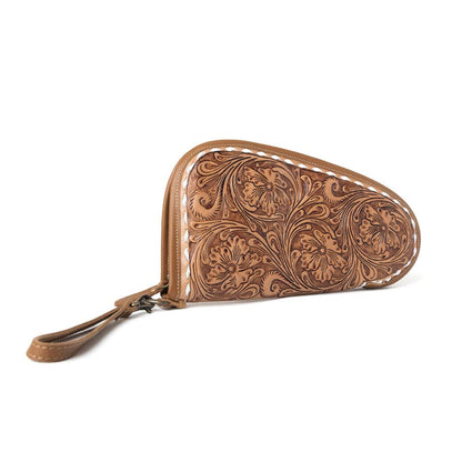 Bronzefall Handtooled Leather Gun Case in Saddle Tan
