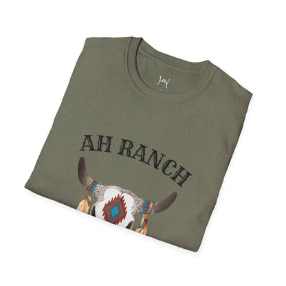 AH Ranch Unisex Softstyle T-Shirt - Vintage Boho Cow Skull Design