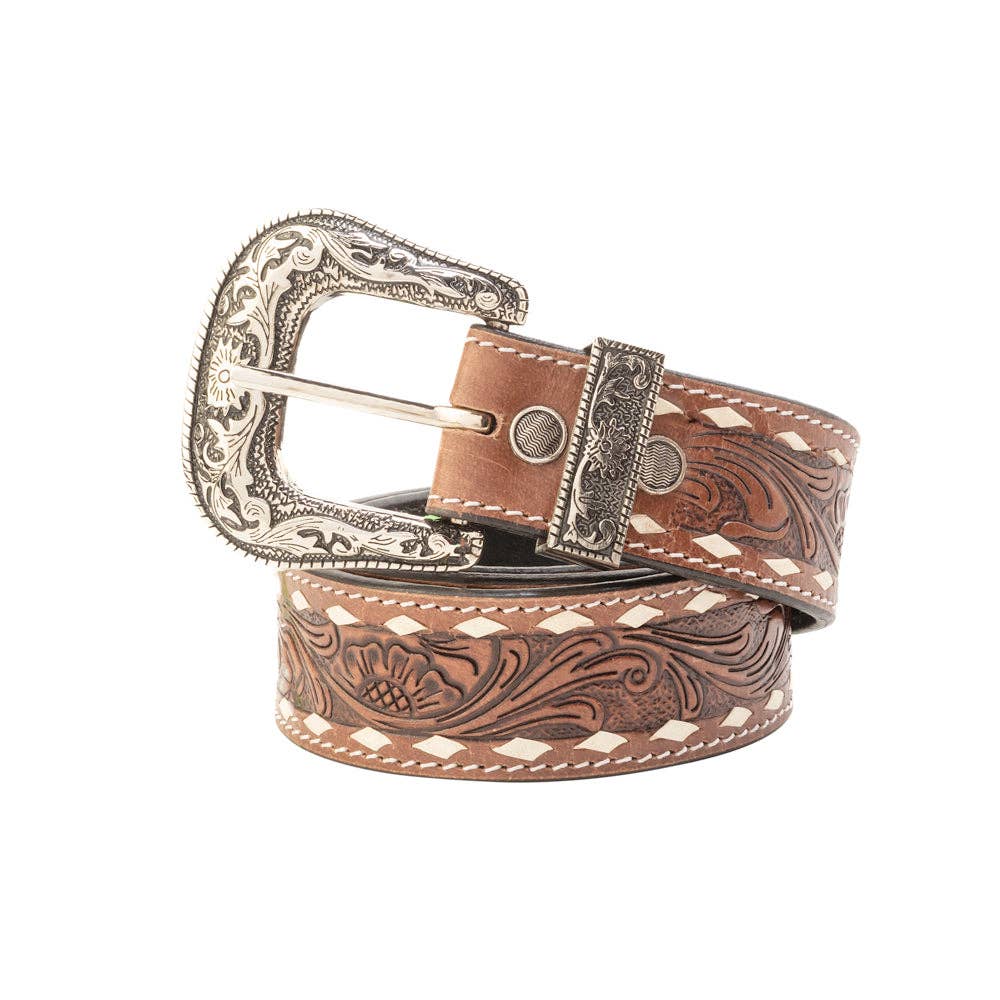 Talavera Handtooled Leather Belt for Women in Ember