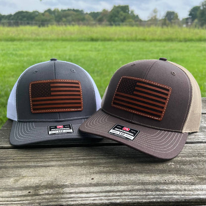 Custom Logo Leather Patch Hat - Patches are sewn, not glued!