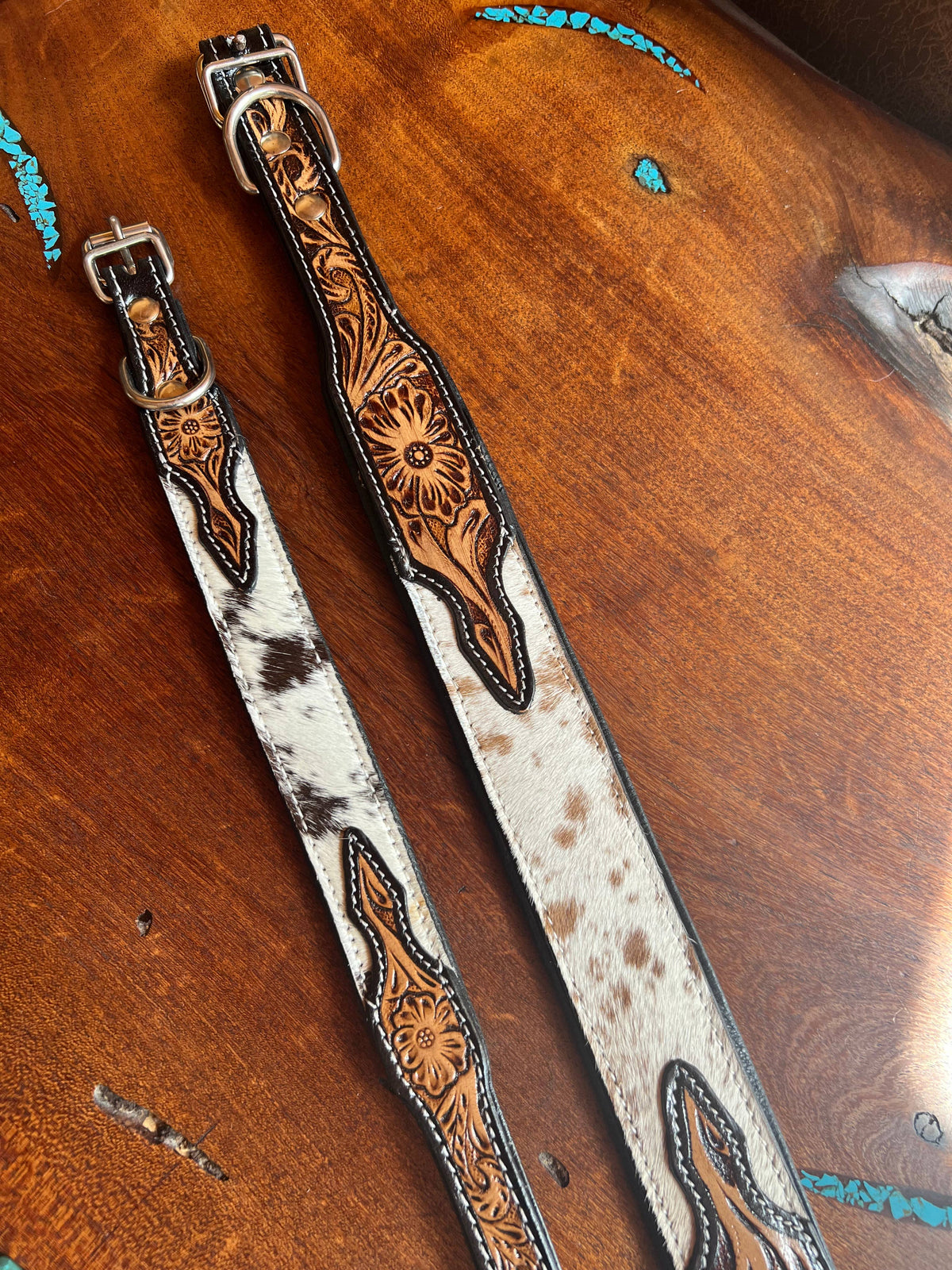 Western Tooled Leather Cowhide Dog Collar
