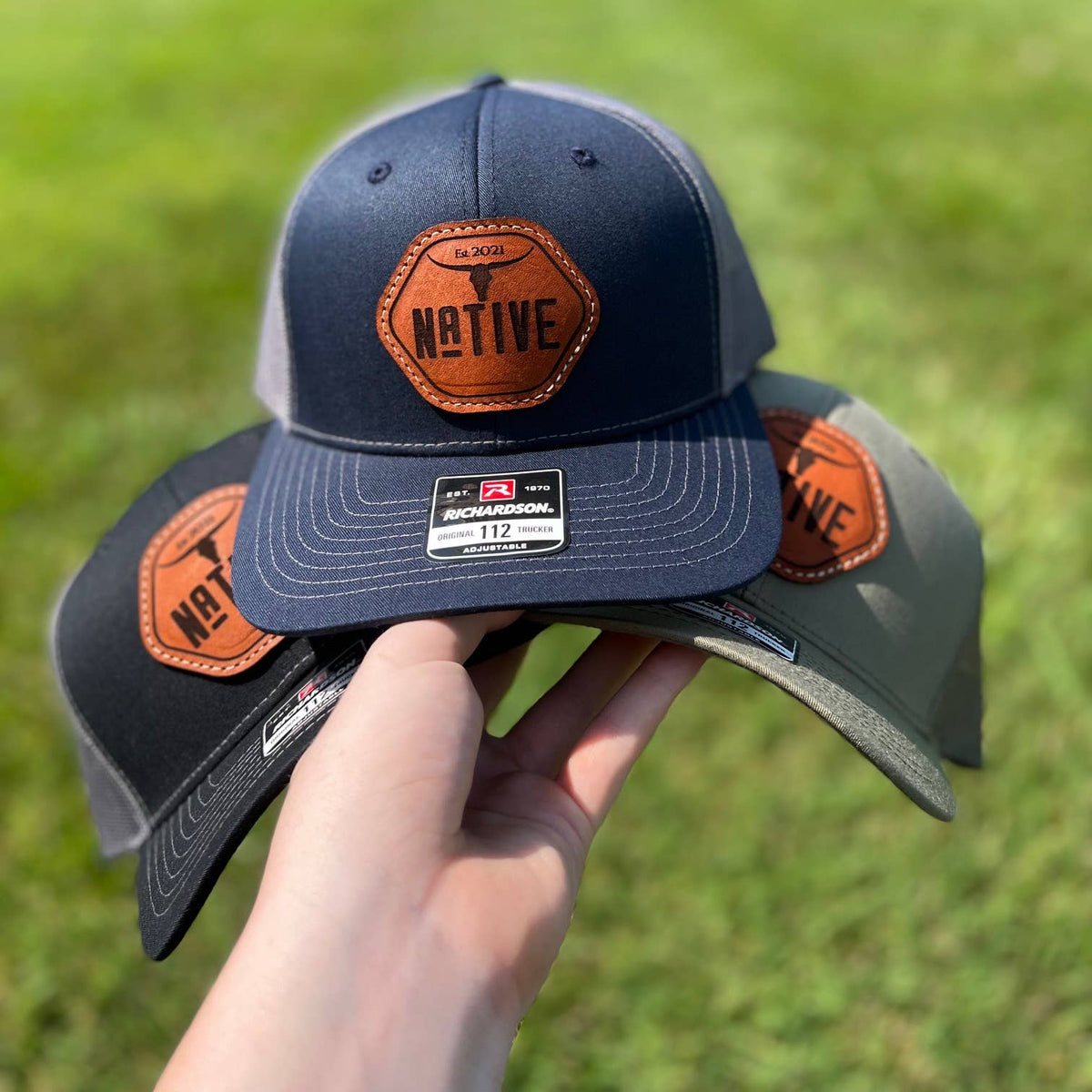 Custom Logo Leather Patch Hat - Patches are sewn, not glued!