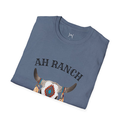 AH Ranch Unisex Softstyle T-Shirt - Vintage Boho Cow Skull Design