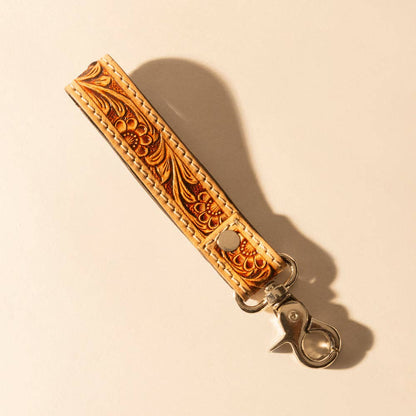 Hide Inlay Western Key Fob in creme with floral detail