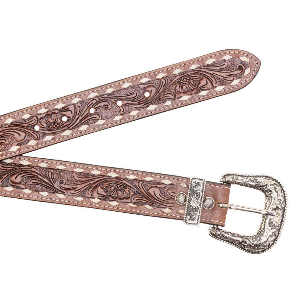 Talavera Handtooled Leather Belt for Women in Ember
