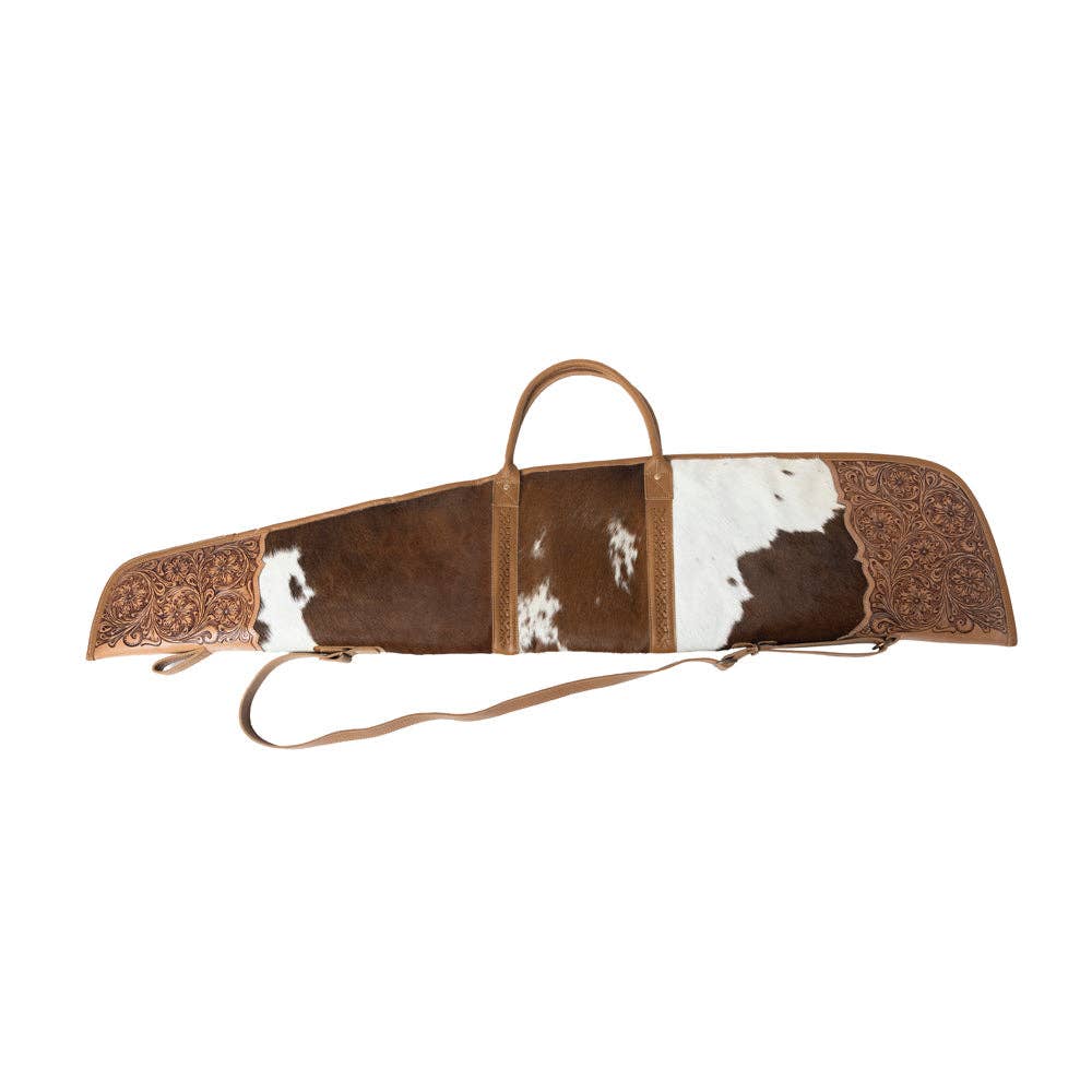 Redstone Divide Handtooled Hairon Leather Gun Case in Mocha Brown