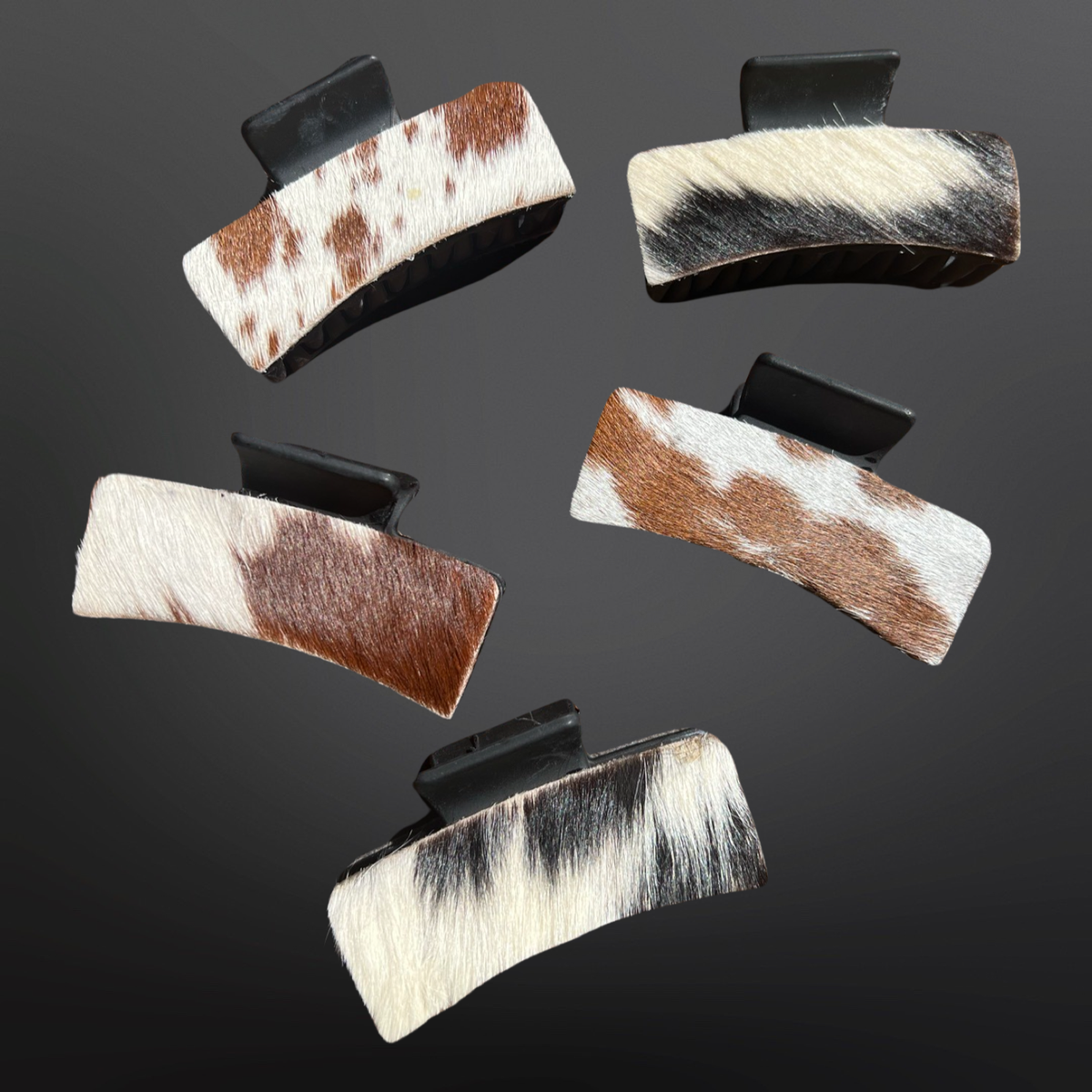 Real Cowhide Claw Hair Clip Western Inspired Black