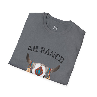 AH Ranch Unisex Softstyle T-Shirt - Vintage Boho Cow Skull Design
