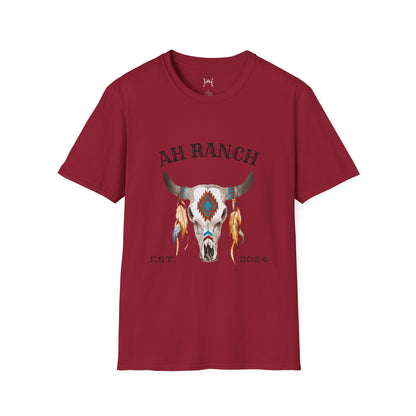 AH Ranch Unisex Softstyle T-Shirt - Vintage Boho Cow Skull Design