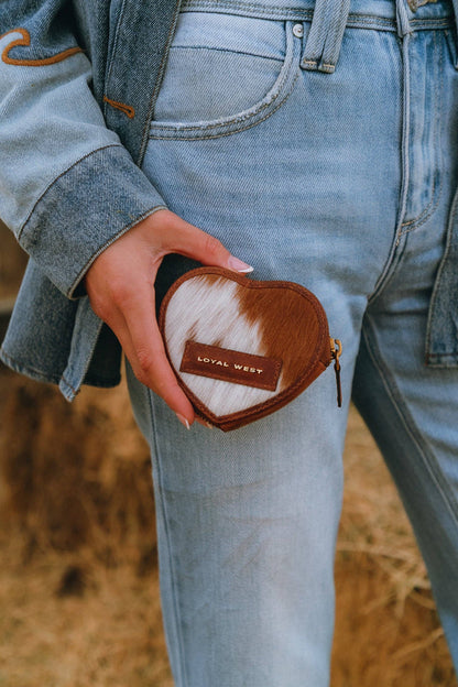 Cupid Coin Pouch In Brown & White Cowhide