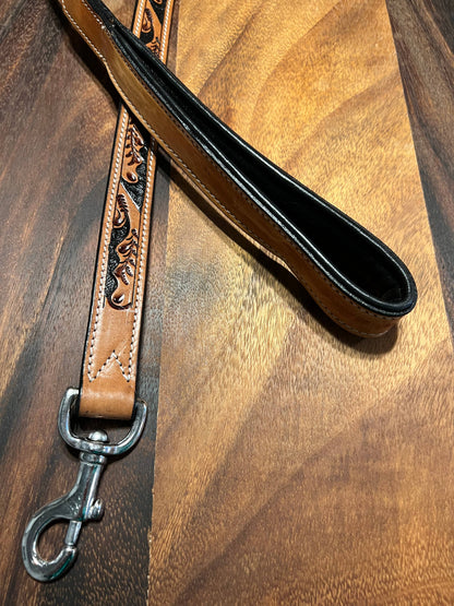 Western Tooled Leather Fancy Dog Leash